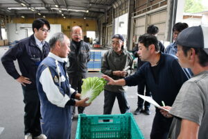 「仙台白菜」の規格を確認する生産者ら