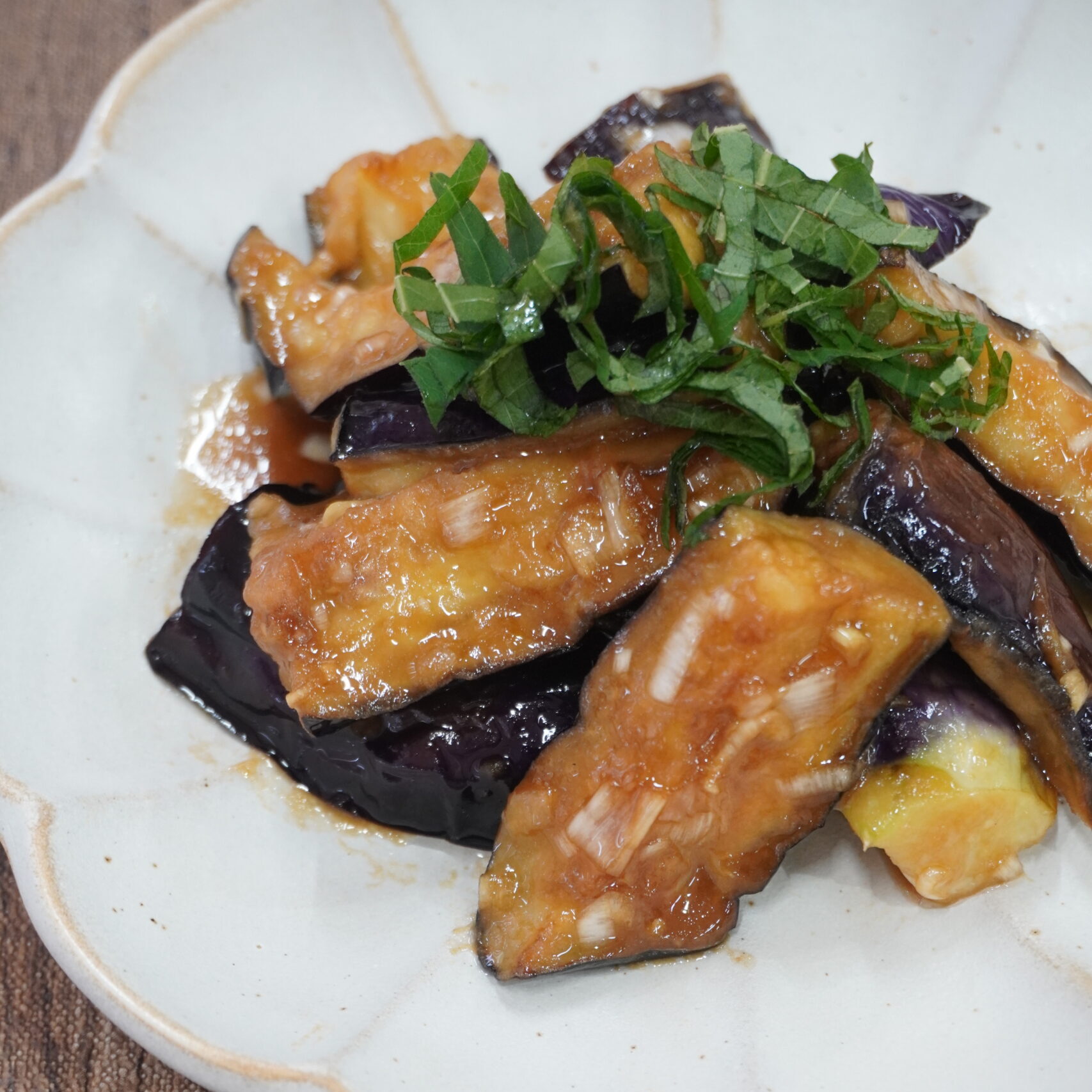 米粉で揚げ茄子の香味だれ